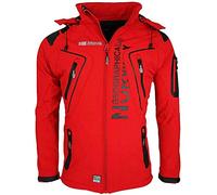 Geographical Norway Techno Men Distribrands - Giacca Softshell impermeabile da uomo - Giacca con cappuccio traspirante all'aperto - Giacca invernale tattica antivento (Rosso/Nero S)