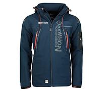 Geographical Norway Techno Men Distribrands - Giacca Softshell impermeabile da uomo - Giacca con cappuccio traspirante all'aperto - Giacca invernale tattica antivento (Blu Marino/Rosso M)