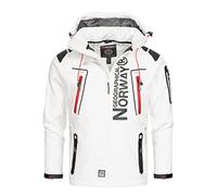Geographical Norway Techno Men Distribrands - Giacca Softshell Zip Impermeabile Da Uomo - Cappuccio Traspirante - Giacca Tattico Antivento Calda Invernale (Bianco/Rosso M)