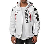 Geographical Norway TECHNO MEN - Giacca Softshell Impermeabile Da Uomo - Cappuccio Giubbotto Traspirante Calda - Giacca Tattico Antivento Invernale - Ideale Attività All'aperto BIANCO S