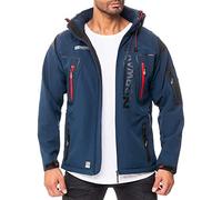 Geographical Norway TECHNO MEN - Giacca Softshell Zip Impermeabile Da Uomo - Cappuccio Traspirante - Giacca Tattico Antivento Calda Invernale - Ideale Per Le Attività All'aperto (MARINA M)