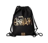 GEÔLIER OFFICIAL Sacca con Coulisse Black Rubber - Zaino leggero impermeabile 35x45 cm - Design urban Nero con Scritta Dorato - Merchandising Ufficiale - Sacca Sport Scuola Mare Tempo Libero