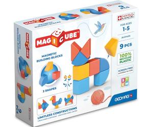 Geomag - Magicube 1+ Shapes - Blocchi Magnetici per Bambini - 3 Colori e Forme - Confezione da 9 Cubi - 100% Plastica Riciclata