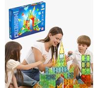 GEOMAG - Magnetic Tiles Gems 100 Pezzi, Costruzioni Magnetiche per Bambini, Tessere e Blocchi Magnetici 4 Forme, Giochi Bambini 3 Anni+, Giochi Montessori STEM Educativi, Idea Regalo Natale Compleanno