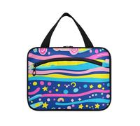 Geometico Blu Astratto Appeso Borse da Viaggio per le Donne con Gancio, Designer Pieghevole Toiletry Bag Hanging per la mamma Camping cartera para maquillaje L