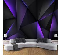 Geometria Astratta Carta Da Parati - Triangoli Luminosi Viola Adesivo Tessuto Di Seta Murale,Per Camera Da Letto Soggiorno Sala Da Pranzo 250L × 175A Cm,Nero