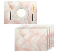 Geometria In Oro Rosa Tovaglietta Americana Set di 4, Rosa Lavabili Colazione Tovagliettes, Cucina Lino Cotone Lusso Moderno per Tavolo Da Pranzo per Le Vacanze Cucina Feste 45x30cm