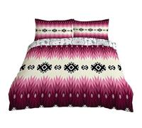Geometria Moderna Copripiumino Reversibile 240x220 cm - in Morbida Microfibra - Stampa Rosso Viola Scuro e Disegno Geometrico Bohémien - Per un Letto Comodo - Incluse 2 Federe Cuscino 50x80 cm