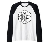 Geometria Sacra Bianca Forme Bianco e Nero Fiore della Vita Maglia con Maniche Raglan