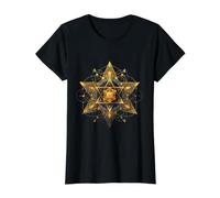 Geometria Sacra dell'operatore di Luce del tetraedro della Stella di Merkaba Maglietta con Stampa Grafica Economica, Donna, Nero, M