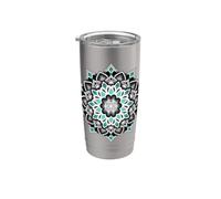 Geometria sacra Mandala verde acqua geometrica fiore della vita Bicchiere termico in acciaio inox doppia parete