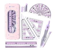 Geometria set (7 pezzi) set di sovrani in scala chiara matematica comprende sovrani, gomma, bussola e rifornimenti per stude