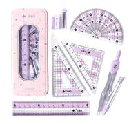 Geometria set (7 pezzi) set di sovrani in scala chiara matematica comprende sovrani, gomma, bussola e rifornimento per studenti per l'apprendimento, disegno della geometria