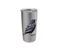 Geometric Art Merlo Birdwatcher Birdwatching Bicchiere termico in acciaio inox doppia parete
