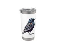 Geometric Art Merlo Birdwatcher Birdwatching Bicchiere termico in acciaio inox doppia parete