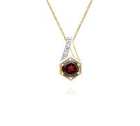 Geometrico Esagonale Rotondo Granato e Diamante Ciondolo Collana IN 9ct Giallo
