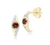 Geometrico Esagonale Rotondo Granato E Diamante Mezzo Cerchio Orecchini IN 9ct