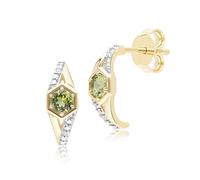 Geometrico Esagonale Rotondo Peridoto e Diamante Mezzo Cerchio Orecchini IN 9ct