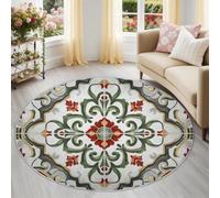 Geometrico Floreale Iris Tappeto Rotondo 150 cm, Multicolore Pelo Corto Tappeto Camera da Letto, Antiscivolo e Lavabile Marocchino Etnico Tappeti per Soggiorno, Salotto e Ingresso