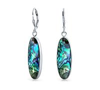 Geometrico Iridescente Natura Abalone Conchiglia Naturale Ovale Pendenti Goccia Lunga Per Donne Adolescenti .925 Argento Lever Back