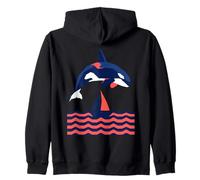 Geometrico Orca Breaching sopra Barca A Vela Basso Poly Felpa con Cappuccio