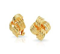 Geometrico Quadrato Due Toni Corda Cavo Amore Nodo Clip Su Orecchini Per Le Donne Non Forate Orecchie 14K Oro Placcato Brass