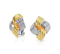 Geometrico Quadrato Due Toni Corda Cavo Amore Nodo Clip Su Orecchini Per Le Donne Non Forato Orecchie 14K Oro Argento Placcato In Ottone