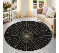 Geometrico Raggio Di Sole Linee Tappeto Rotondo per Cameretta 120 cm, Nero Lavabile e Sicuro, Minimalismo Moda Antiscivolo Pelo Corto per Bambini e Ragazzi