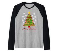 Geometrico Rosso Verde Albero di Natale Astratto Matematica & AI Ispirato Maglia con Maniche Raglan