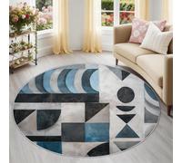 Geometrico Tappeto Rotondo per Cameretta 90 cm, Multicolore Lavabile e Sicuro, Arte Di Strada Effetto Invecchiato Antiscivolo Pelo Corto per Bambini e Ragazzi