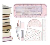 Geometry Set for Students 8-Piece - Shatterproof Compass with Storage Box | Geometry Tool Kit for Kids Girls Students Classroom College | High School Middle Junior High Teen Protractor and Compass Set