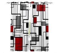 Geometry Squares Modern Art Black Red Tende da camera da letto Modern Living Room Kitchen Tende Home Kids Room Decor Tende da finestra WxH/2x70x130cm