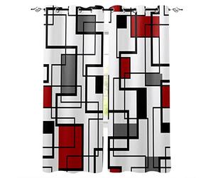 Geometry Squares Modern Art Black Red Tende da camera da letto Modern Living Room Kitchen Tende Home Kids Room Decor Tende da finestra WxH/2x70x130cm
