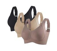 Georcep 3 Pack Women's Ribbed Push Up Adjustable Wireless Bra - with Side Support Panels And Wide Straps (A,XXL)