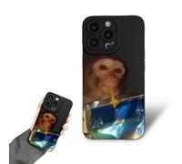 Georcep Monkey Phone Case, Funny Monkey Drinking Phone Black Case for iPhone 16/15/14/13/12/11 Promax (for iPhone14Plus,Black)