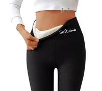 Georcep Soft Clouds Fleece Leggings for Women Winter - Casual High Waist Warm Pants (A-Black,M)