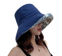 Georcep Wide Brim Cotton Summer Hat, Wide Brimmed Sun Hat for Ladies, Sun Hats for Women UV Protection Wide Brim (E-Navy Blue,Head Girth (56-58 cm))