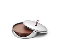 Georg Jensen Sky Drink Coaster Set in pelle - Cassa in acciaio inox lucidato a specchio con manico
