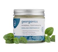 Georganics - Dentifricio Biologico Sbiancante e Ricco di Minerali - Formula Non Cchiumogena Con Olio di Cocco Vergine Biologico - Vegan, senza SLS, Test Sugli Animali e Fluoro - Menta Piperita Inglese - 120ml