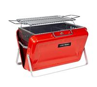 George Foreman Barbecue portatile a carbonella, cassetta degli attrezzi on-the-go, portatile, gambe pieghevoli robuste, manico comodo, leggero, campeggio, rosso, barbecue a carbone, GFPTBBQ1005R