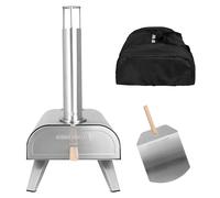 George Foreman Forno per pizza portatile a doppio combustibile da 30,5 cm, in acciaio inox, con borsa per il trasporto, pagaia, pellet di legno o barbecue a gas e affumicatore, GFDFPO2SSPC