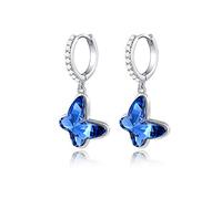 GEORGE · SMITH Boucles D'oreilles Papillon Plaqué Argent pour Femme Fille Boucle Doreille Créoles Papillon Bleu Cristal Bijoux Cadeaux d'anniversaire pour Maman Épouse (Marine)