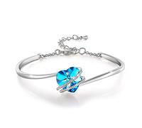 GEORGE · SMITH Braccialetto da donna Love Story Braccialetto classico in argento Braccialetti da donna Braccialetto di cristallo cuore blu Regali di compleanno per lei