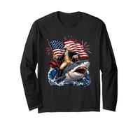 George Washington Riding a Shark Funny 4th of July Patriotic Maglia a Manica
