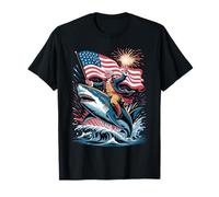 George Washington Riding Shark Funny July 4th Patriotic USA Maglietta