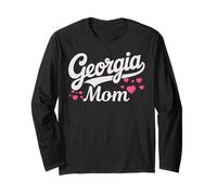 Georgia Mom Retro Script with Pink Hearts Cute Georgia Mom Maglia a Manica
