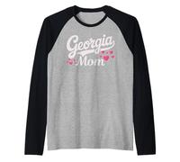 Georgia Mom Retro Script with Pink Hearts Cute Georgia Mom Maglia con Maniche Raglan