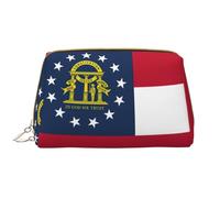 Georgia State Flag Leather Hand Held Zipper Makeup Bag Cute Make Up Case Large Wide Open Pouch Pen Case, bianco, Taglia unica