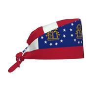 Georgia State Flag Premium Bouffant Scrub Caps - Cuffia chirurgica foderata in raso con cinturino regolabile per uomini e donne nero, nero, taglia unica