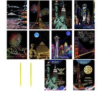 Georgie Porgy Scratch Art Kitt per Bambini Adulto Magic Rainbow Carta AntiGraffio A5 Cartolina per Natale Regalo di Compleanno (A5-America+Mondiale Punti di riferimento)